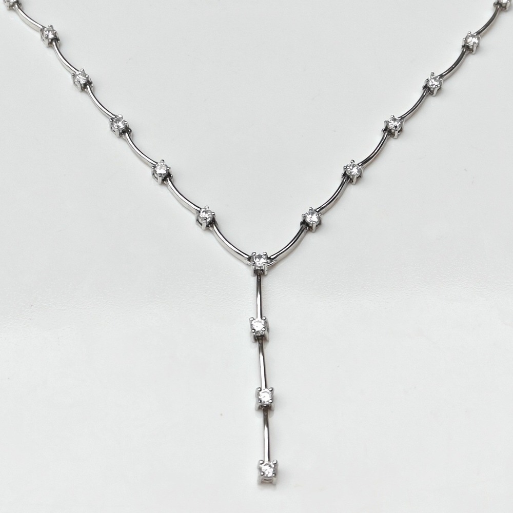 FAS Sterling Silver 925 Glass Simulated Diamond Y-Necklace Round Cut Drop 17"